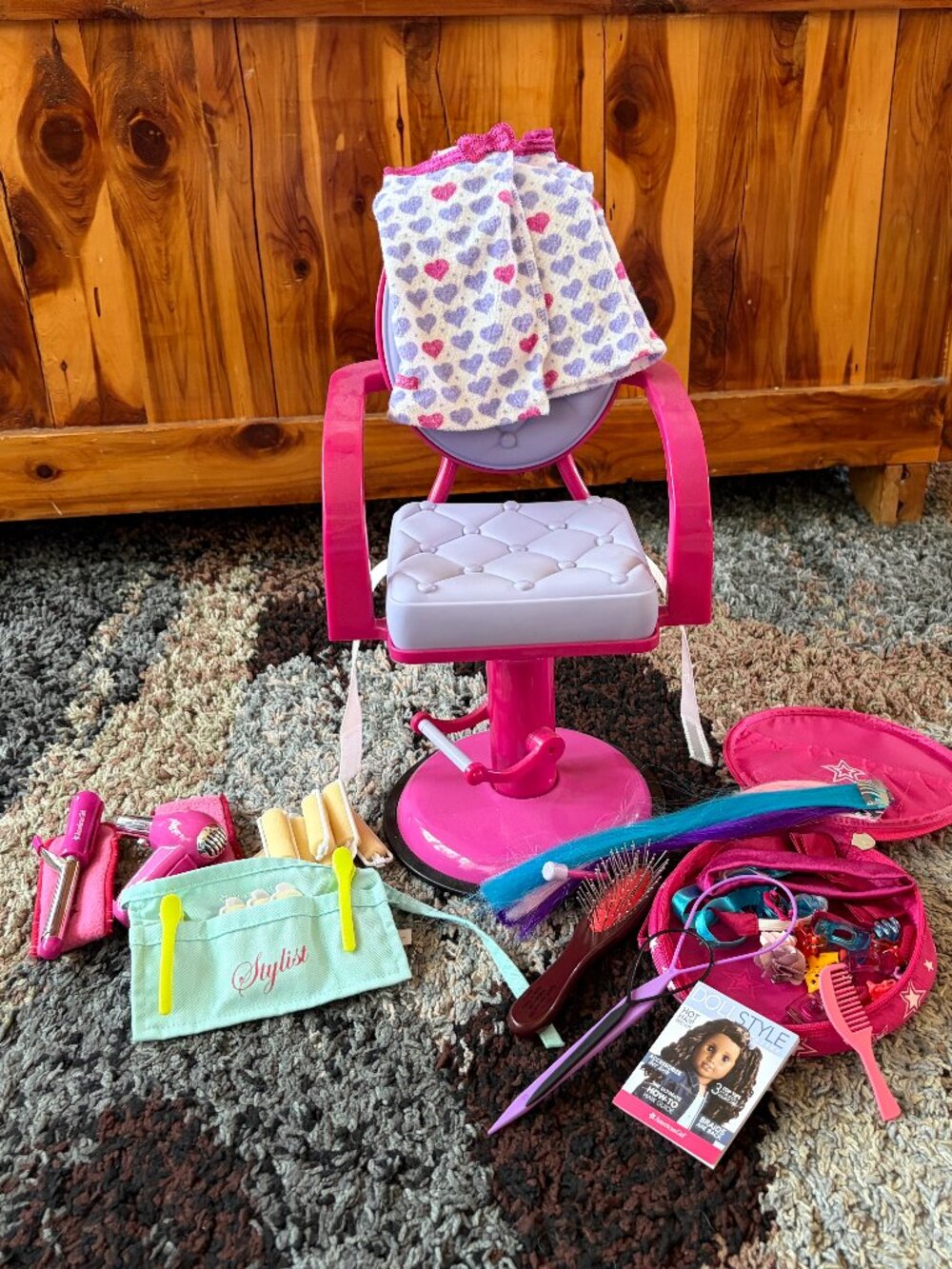 American Girl Doll Truly Me Salon Chair, Wrap, & Hair Styling Caddy Set Lot